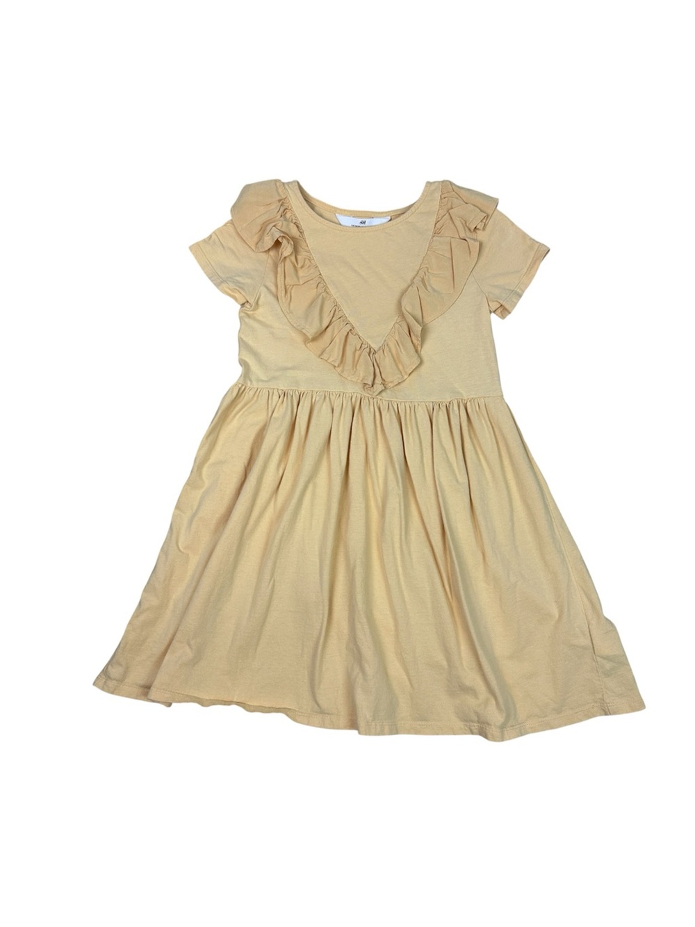 H&M Girls' Ruffle V-Neck Short Sleeve Dress - Pale Yellow
